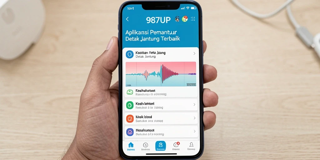 Antarmuka pengguna aplikasi Detak Jantung 987UP yang interaktif.