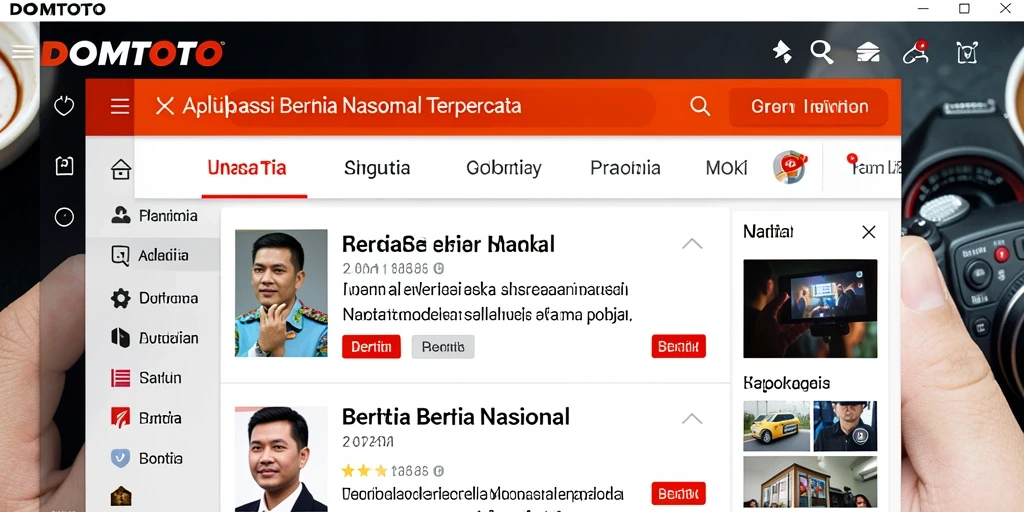 Tampilan antarmuka aplikasi DOMTOTO dengan berita terbaru yang menarik.