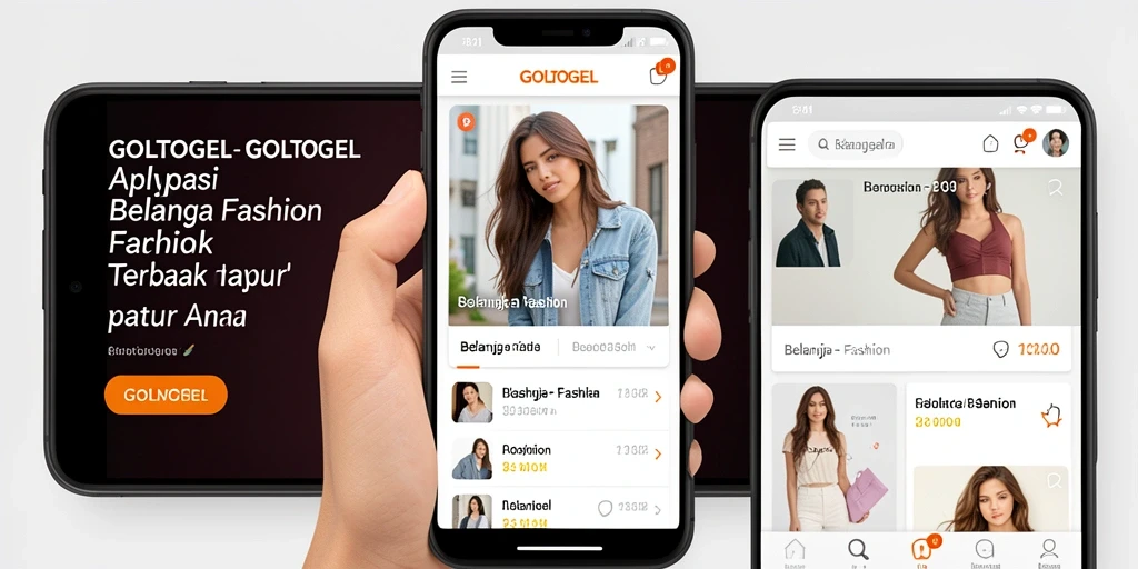 Antarmuka GOLTOGEL yang menarik dan fungsional untuk belanja fashion.