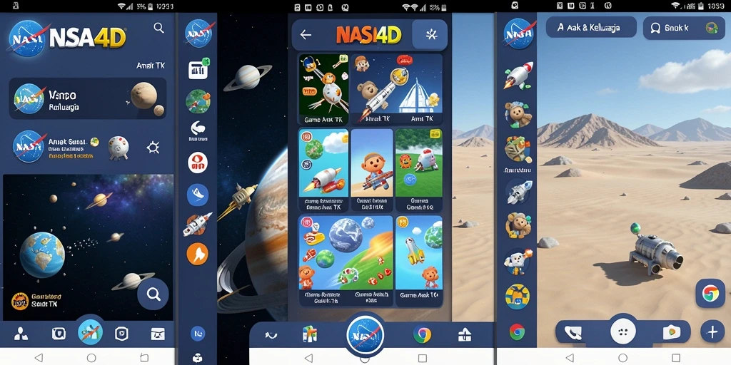 Antarmuka ceria dari aplikasi Game Anak TK NASA4D yang interaktif.
