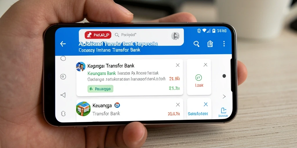 Tampilan antarmuka aplikasi PAKARJP untuk transfer bank yang sederhana dan menarik.