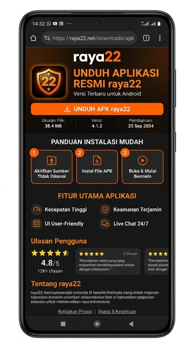 Tampilan halaman APK raya22